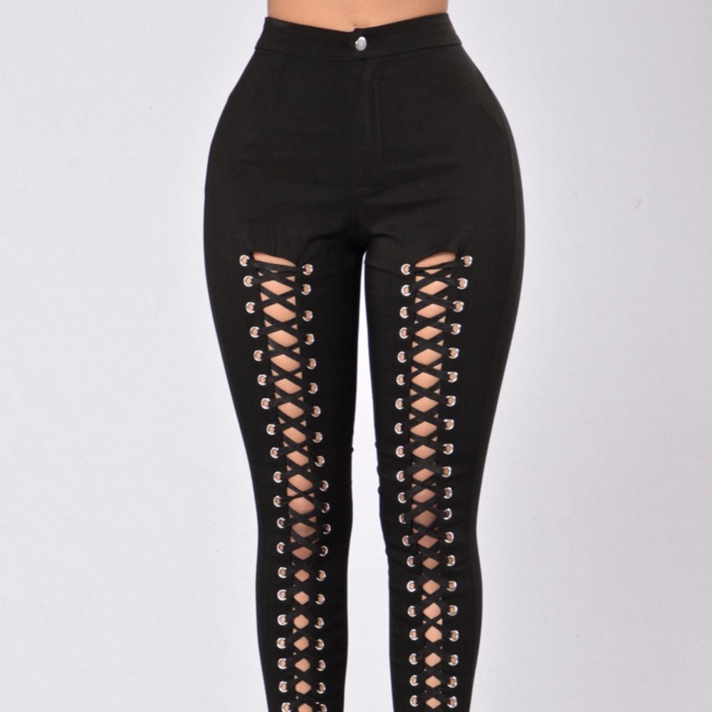 Black lace up pant